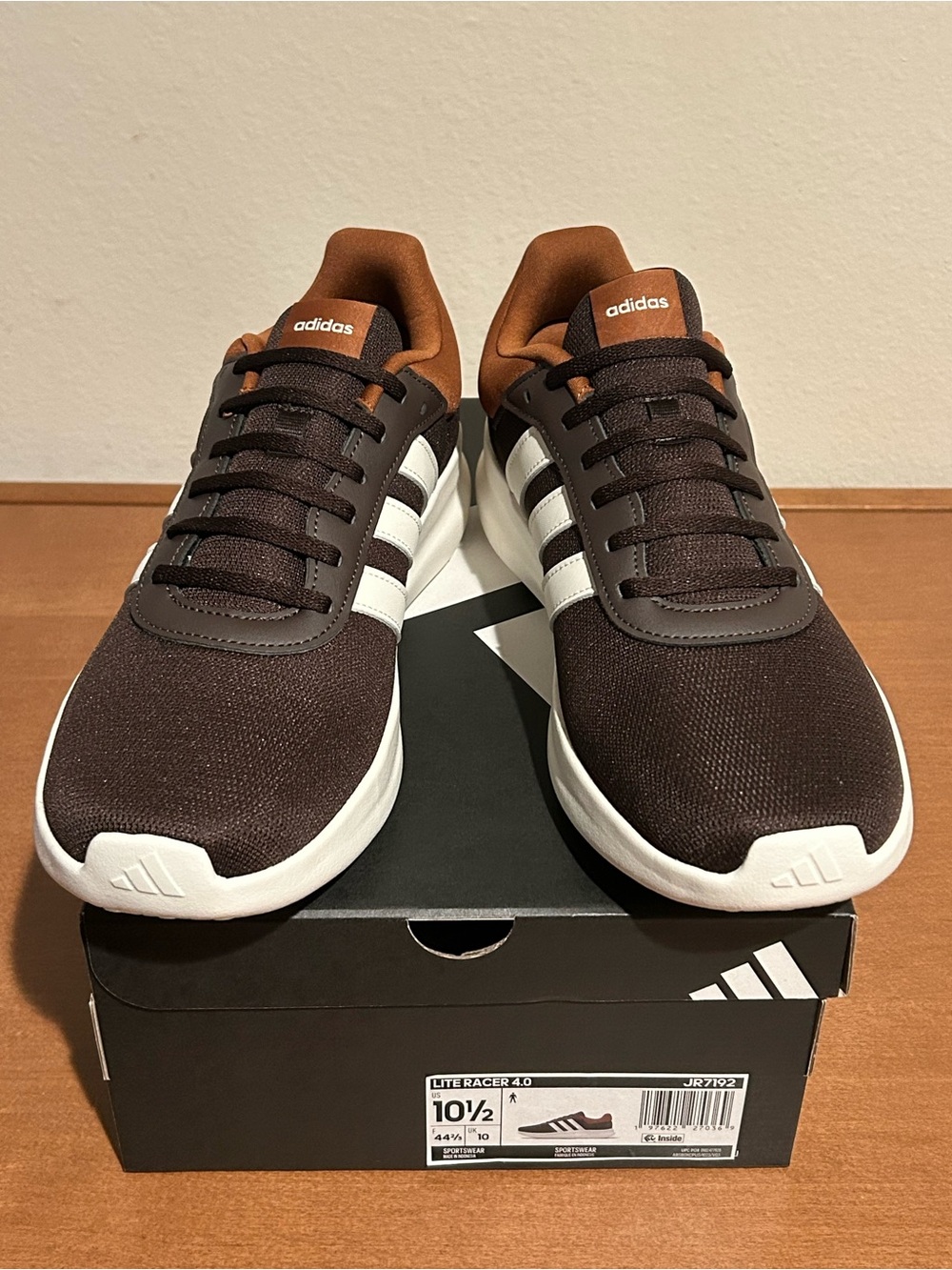 adidas Men’s Brown and White Lite Racer Sneakers - Picture 11 of 11